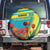 Kazakhstan National Flag Spare Tire Cover with Red Tulip Bloom and Blue Yellow Ethnic Motif
