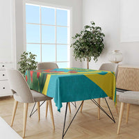 Kazakhstan National Flag Tablecloth with Red Tulip Bloom and Blue Yellow Ethnic Motif