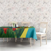 Kazakhstan National Flag Tablecloth with Red Tulip Bloom and Blue Yellow Ethnic Motif