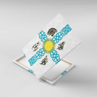 Kazakhstan National Symbols Canvas Wall Art with Tribal Animal Crest and Blue Ethnic Motif on White