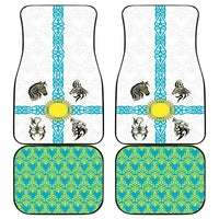 Kazakhstan National Symbols Car Mats with Tribal Animal Crest and Blue Ethnic Motif on White