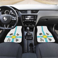 Kazakhstan National Symbols Car Mats with Tribal Animal Crest and Blue Ethnic Motif on White