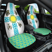 Kazakhstan National Symbols Car Seat Cover with Tribal Animal Crest and Blue Ethnic Motif on White
