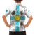 Kazakhstan National Symbols Family Matching Long Sleeve Bodycon Dress and Hawaiian Shirt with Tribal Animal Crest and Blue Ethnic Motif on White