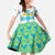 Kazakhstan National Symbols Family Matching Long Sleeve Bodycon Dress and Hawaiian Shirt with Tribal Animal Crest and Blue Ethnic Motif on White