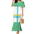Kazakhstan National Symbols Family Matching Mermaid Dress and Hawaiian Shirt with Tribal Animal Crest and Blue Ethnic Motif on White