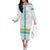 Kazakhstan National Symbols Family Matching Off The Shoulder Long Sleeve Dress and Hawaiian Shirt with Tribal Animal Crest and Blue Ethnic Motif on White