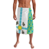 Kazakhstan National Symbols Lavalava with Tribal Animal Crest and Blue Ethnic Motif on White