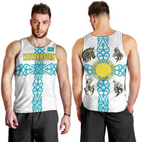 Kazakhstan National Symbols Men Tank Top with Tribal Animal Crest and Blue Ethnic Motif on White