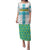 Kazakhstan National Symbols Puletasi with Tribal Animal Crest and Blue Ethnic Motif on White