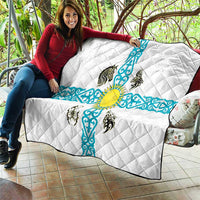 Kazakhstan National Symbols Quilt with Tribal Animal Crest and Blue Ethnic Motif on White