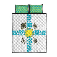Kazakhstan National Symbols Quilt Bed Set with Tribal Animal Crest and Blue Ethnic Motif on White
