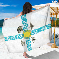 Kazakhstan National Symbols Sarong with Tribal Animal Crest and Blue Ethnic Motif on White