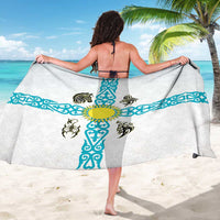 Kazakhstan National Symbols Sarong with Tribal Animal Crest and Blue Ethnic Motif on White