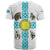 Kazakhstan National Symbols T Shirt with Tribal Animal Crest and Blue Ethnic Motif on White
