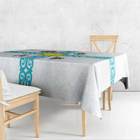 Kazakhstan National Symbols Tablecloth with Tribal Animal Crest and Blue Ethnic Motif on White