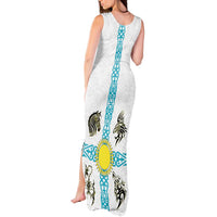 Kazakhstan National Symbols Tank Maxi Dress with Tribal Animal Crest and Blue Ethnic Motif on White
