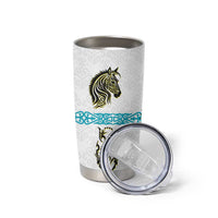 Kazakhstan National Symbols Tumbler Cup with Tribal Animal Crest and Blue Ethnic Motif on White