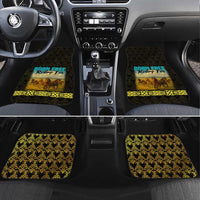 Kazakhstan Born Free Riding Far Car Mats with Wild Horses and Gold Tribal Pattern on Black