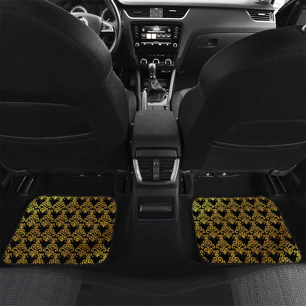 Kazakhstan Born Free Riding Far Car Mats with Wild Horses and Gold Tribal Pattern on Black