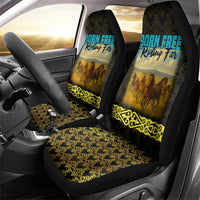 Kazakhstan Born Free Riding Far Car Seat Cover with Wild Horses and Gold Tribal Pattern on Black