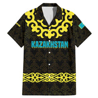 Kazakhstan Born Free Riding Far Family Matching Mermaid Dress and Hawaiian Shirt with Wild Horses and Gold Tribal Pattern on Black