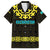 Kazakhstan Born Free Riding Far Family Matching Off Shoulder Maxi Dress and Hawaiian Shirt with Wild Horses and Gold Tribal Pattern on Black
