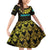 Kazakhstan Born Free Riding Far Family Matching Off Shoulder Short Dress and Hawaiian Shirt with Wild Horses and Gold Tribal Pattern on Black