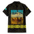 Kazakhstan Born Free Riding Far Family Matching Off Shoulder Short Dress and Hawaiian Shirt with Wild Horses and Gold Tribal Pattern on Black