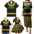 Kazakhstan Born Free Riding Far Family Matching Puletasi and Hawaiian Shirt with Wild Horses and Gold Tribal Pattern on Black