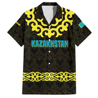 Kazakhstan Born Free Riding Far Family Matching Puletasi and Hawaiian Shirt with Wild Horses and Gold Tribal Pattern on Black