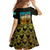 Kazakhstan Born Free Riding Far Family Matching Short Sleeve Bodycon Dress and Hawaiian Shirt with Wild Horses and Gold Tribal Pattern on Black
