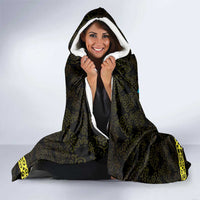 Kazakhstan Born Free Riding Far Hooded Blanket with Wild Horses and Gold Tribal Pattern on Black