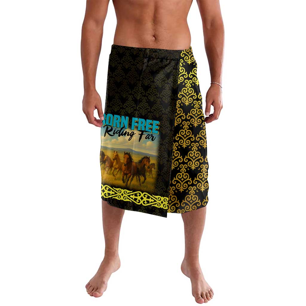 Kazakhstan Born Free Riding Far Lavalava with Wild Horses and Gold Tribal Pattern on Black