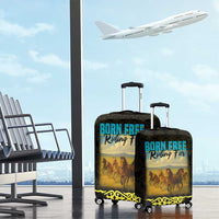 Kazakhstan Born Free Riding Far Luggage Cover with Wild Horses and Gold Tribal Pattern on Black