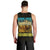 Kazakhstan Born Free Riding Far Men Tank Top with Wild Horses and Gold Tribal Pattern on Black