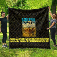 Kazakhstan Born Free Riding Far Quilt with Wild Horses and Gold Tribal Pattern on Black