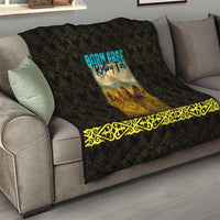 Kazakhstan Born Free Riding Far Quilt with Wild Horses and Gold Tribal Pattern on Black