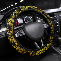 Kazakhstan Born Free Riding Far Steering Wheel Cover with Wild Horses and Gold Tribal Pattern on Black