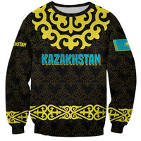 Kazakhstan Born Free Riding Far Sweatshirt with Wild Horses and Gold Tribal Pattern on Black
