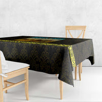 Kazakhstan Born Free Riding Far Tablecloth with Wild Horses and Gold Tribal Pattern on Black