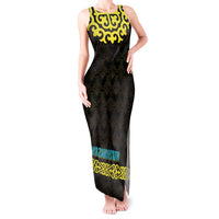 Kazakhstan Born Free Riding Far Tank Maxi Dress with Wild Horses and Gold Tribal Pattern on Black