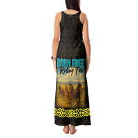 Kazakhstan Born Free Riding Far Tank Maxi Dress with Wild Horses and Gold Tribal Pattern on Black