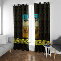 Kazakhstan Born Free Riding Far Window Curtain with Wild Horses and Gold Tribal Pattern on Black