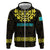 Kazakhstan Born Free Riding Far Zip Hoodie with Wild Horses and Gold Tribal Pattern on Black