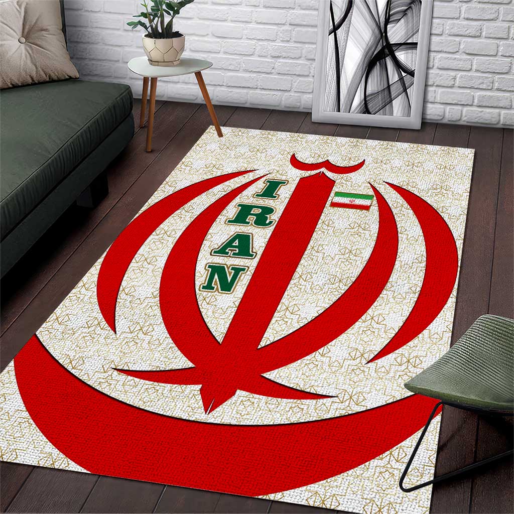 Iran Flag Pattern Area Rug with Bold Red National Emblem Design