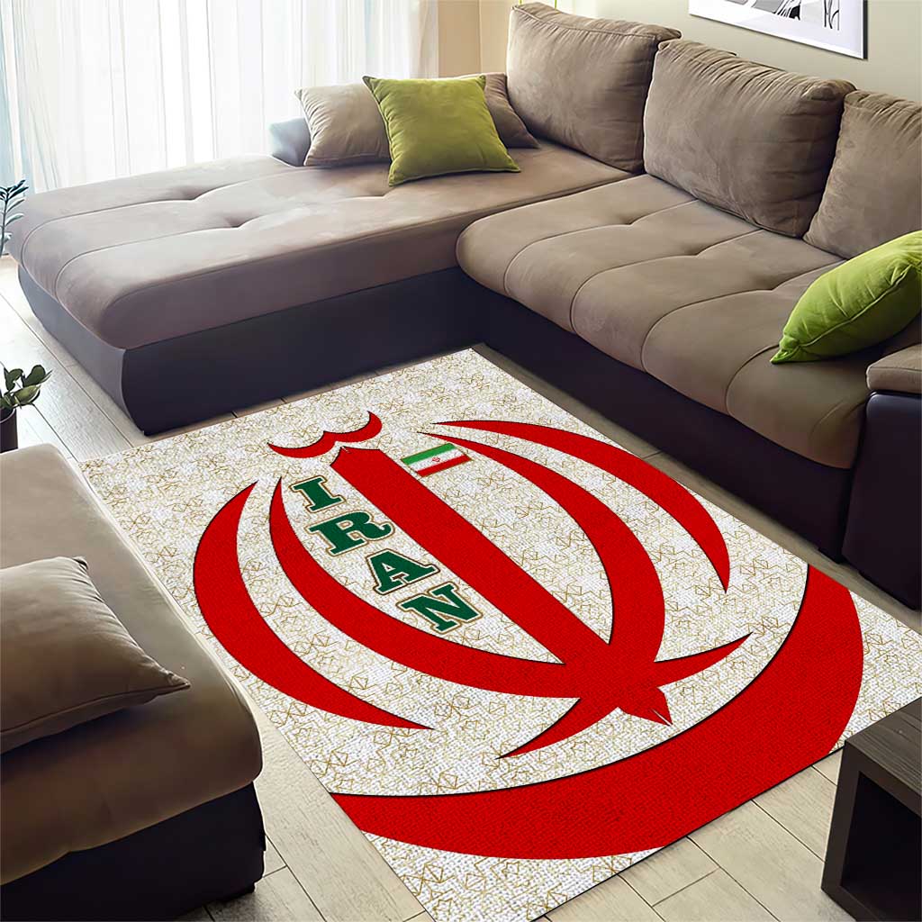 Iran Flag Pattern Area Rug with Bold Red National Emblem Design