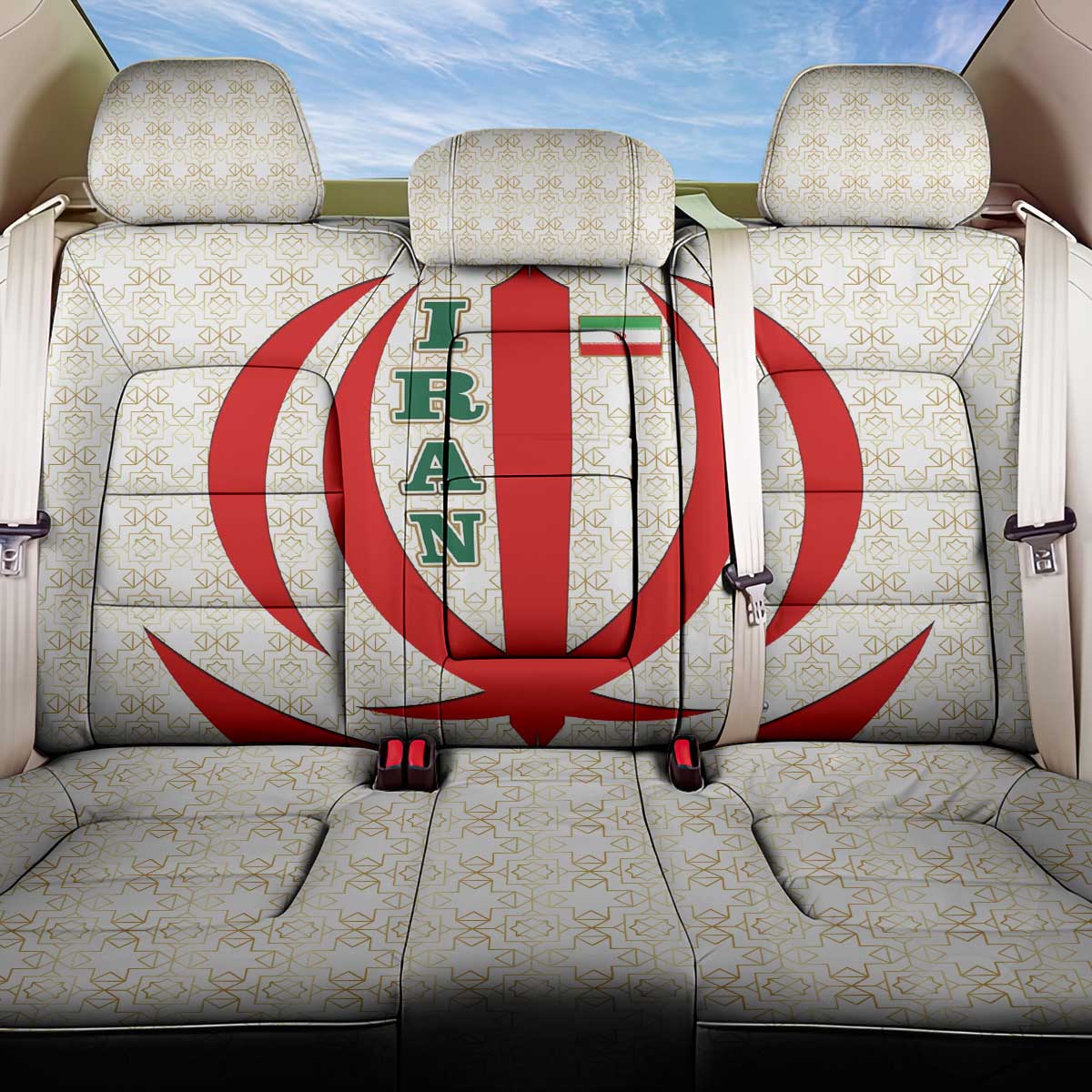 Iran Flag Pattern Back Car Seat Cover with Bold Red National Emblem Design