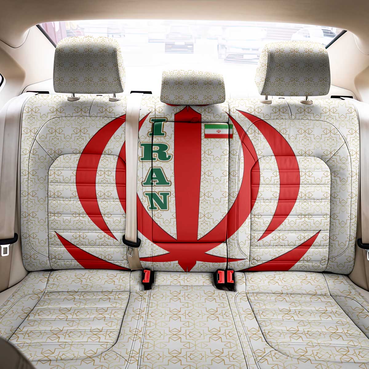 Iran Flag Pattern Back Car Seat Cover with Bold Red National Emblem Design