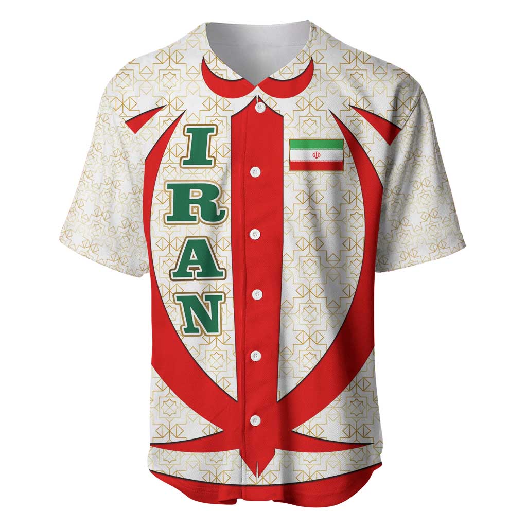 Iran Flag Pattern Baseball Jersey with Bold Red National Emblem Design